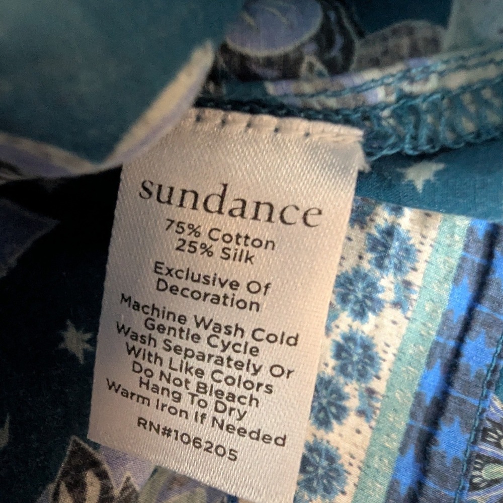 Sundance Arvilla Blue Floral Cotton Silk Blend Peasant Blouse Top Sz M Boho New - Picture 8 of 8